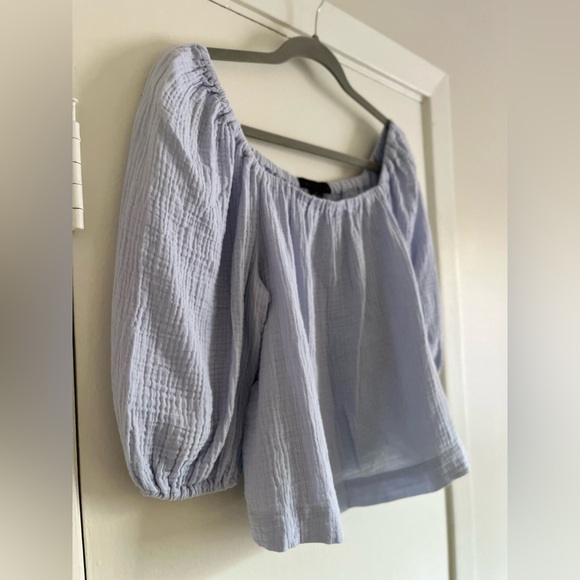 Blue Gauze Square-Neck Blouse - Picture 4 of 5